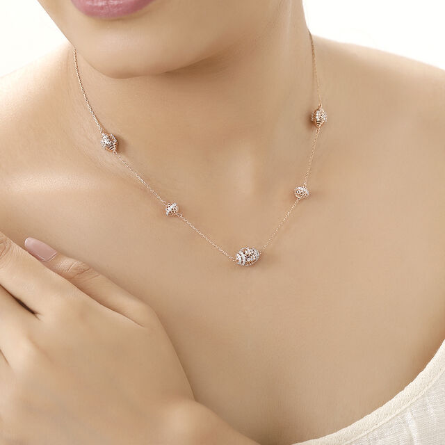 18 KT Rose Gold Snowball Diamond Necklace