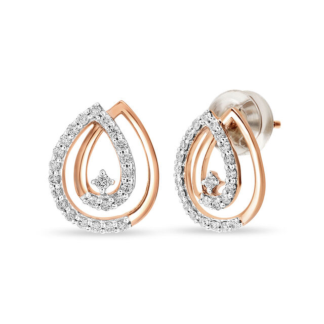 18 KT Rose Gold Simple Diamond Stud Earrings,,hi-res 2