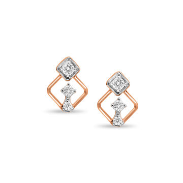 18 KT Rose Gold Pentagon Diamond Stud Earrings
