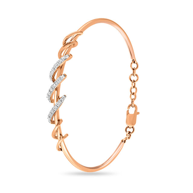 18 KT Rose Gold Diamond Wave Bangle 