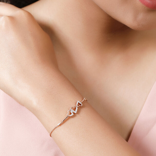 18KT Rose Gold Lovely Heart Diamond Bracelet 