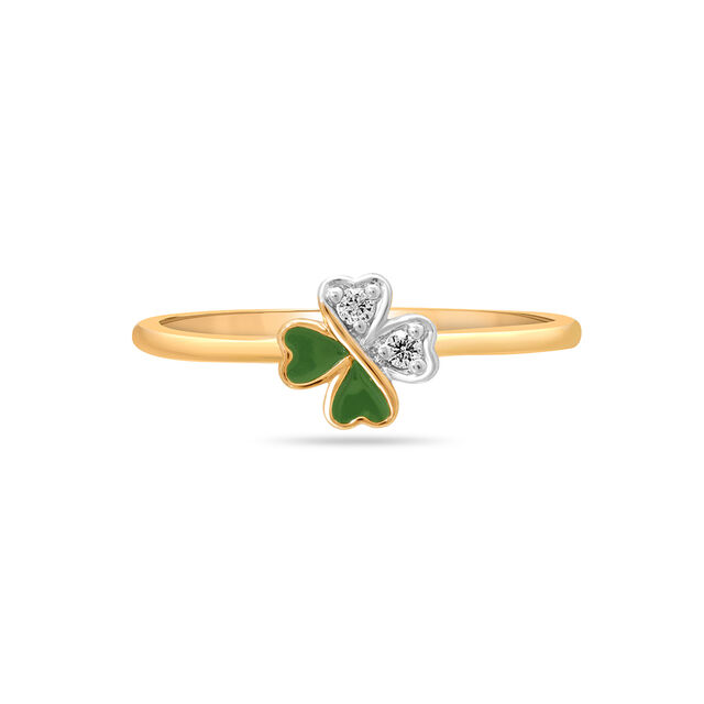 14KT Yellow Gold Clover Marvel Diamond Finger Ring 