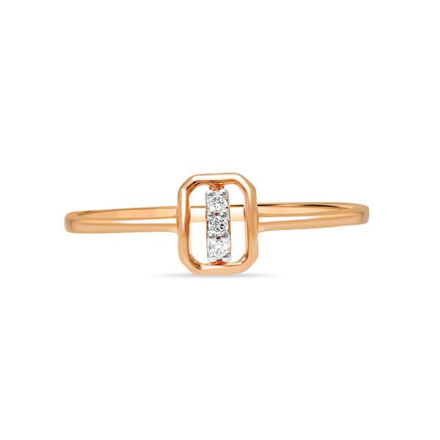 18KT Rose Gold Radiant Rectangle Trio Diamond Finger Ring