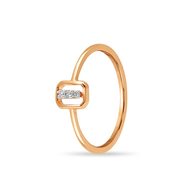 18KT Rose Gold Radiant Rectangle Trio Diamond Finger Ring