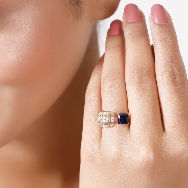 18KT Yellow Gold Azure Brilliance Blue Synthetic Finger Ring 