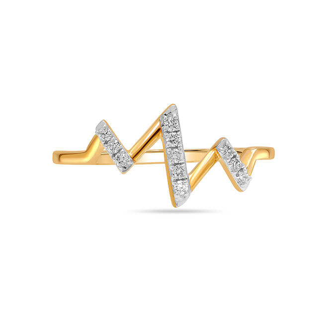 18KT Yellow Gold Wandering Lines Diamond Finger Ring 2