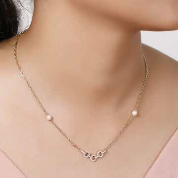 18KT Yellow Gold Diamond Interlocked Pearl Necklace