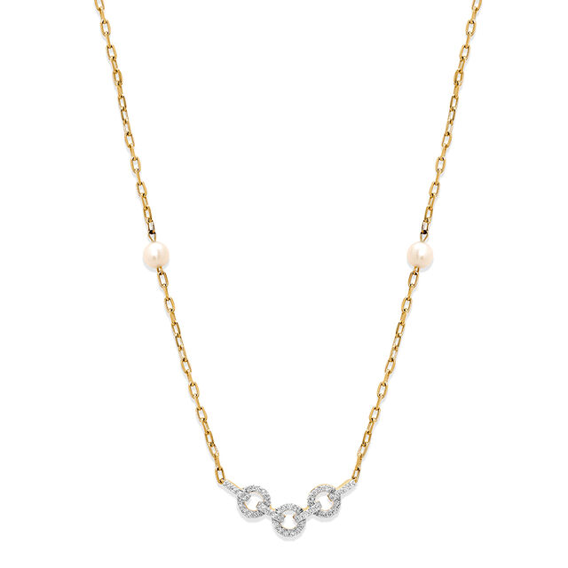 18KT Yellow Gold Diamond Interlocked Pearl Necklace 2