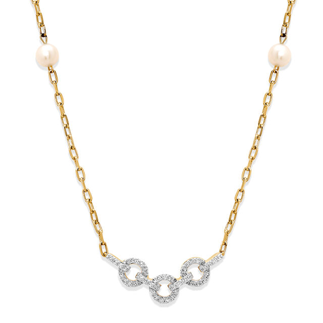 18KT Yellow Gold Diamond Interlocked Pearl Necklace 3