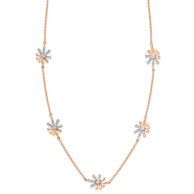 Buy 18KT Rose Gold Luminous Petalled Floral Diamond Necklace at - Technical View