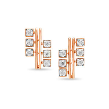 18KT Rose Gold Modern Asymmetric Diamond Stud Earring