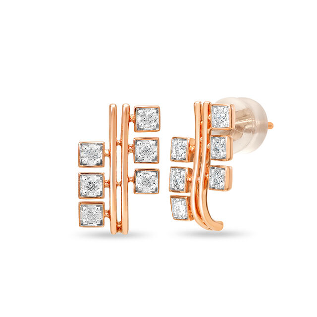18KT Rose Gold Modern Asymmetric Diamond Stud Earring 2