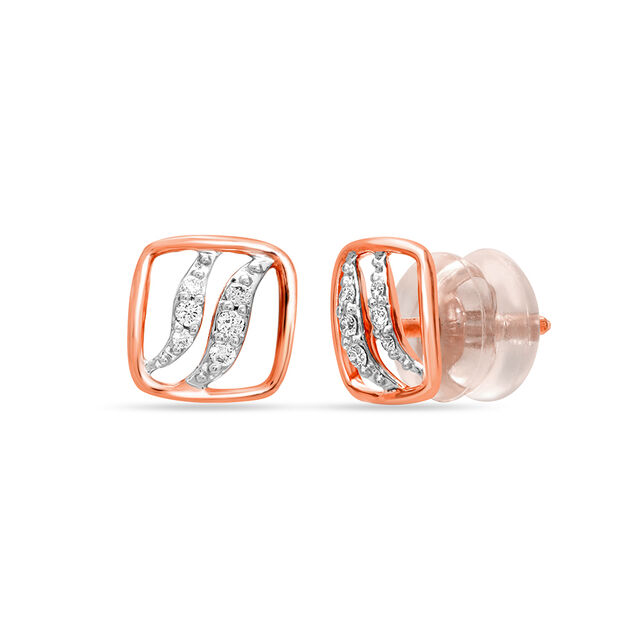 18KT Rose Gold Subtle Arch Diamond Stud Earring 2