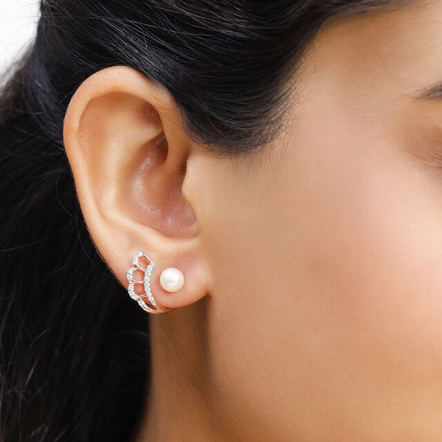 18Kt Rose Gold Shimmering Elegance Pearl Stud Earring 