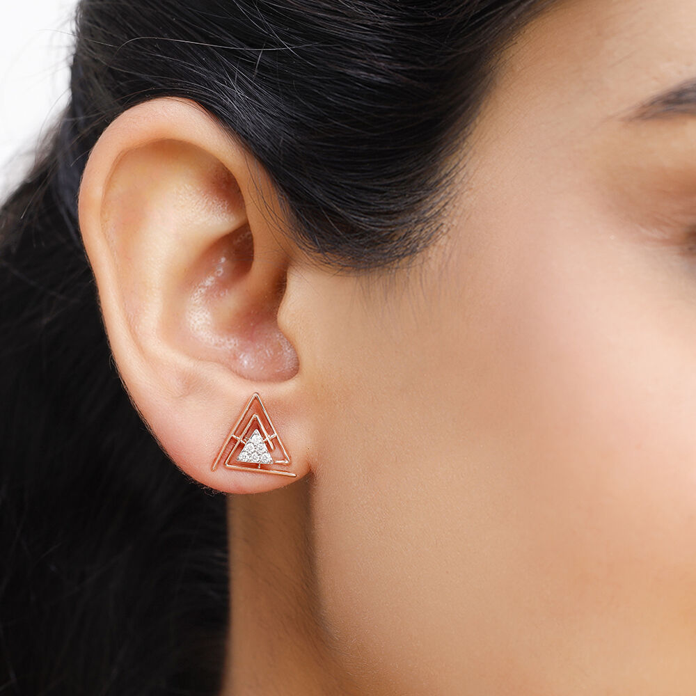 Rose gold triangle stud earrings top