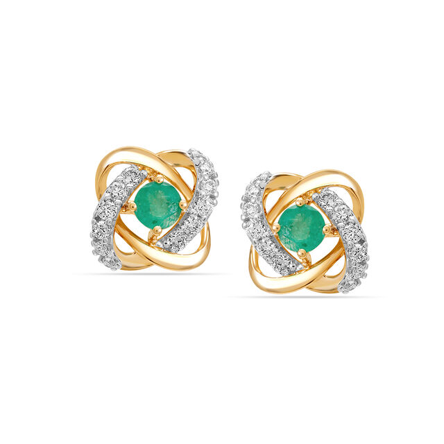 18KT Yellow Gold Radiant Ripples Emerald and Diamond Earring 2