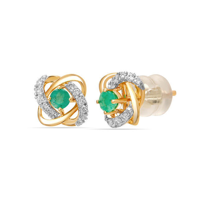 18KT Yellow Gold Radiant Ripples Emerald and Diamond Earring 3
