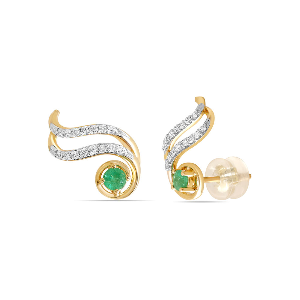 Buy 18KT Yellow Gold Enigmatic Curves Emerald Stud Earring at Best Price Tanishq US