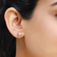 18KT  Yellow Gold Sparkling Trio of Rhombus Diamond Stud Earring 