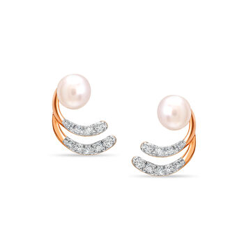 18KT Rose Gold Graceful C-Shape Pearl Stud Earring