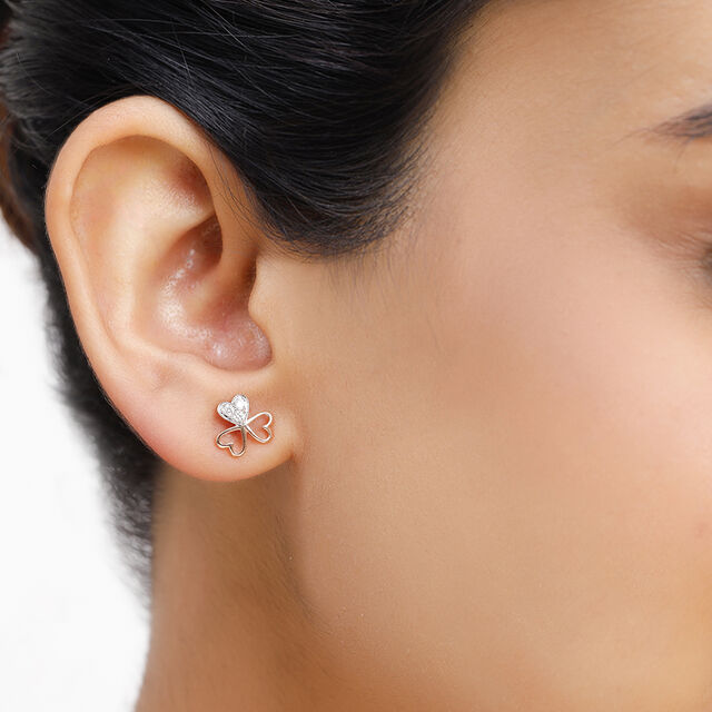 18KT Rose Gold Trio Floral Heart Diamond Stud Earring,,hi-res 