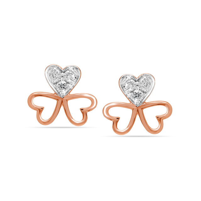 18KT Rose Gold Trio Floral Heart Diamond Stud Earring,,hi-res 2