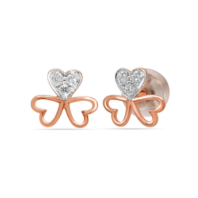 18KT Rose Gold Trio Floral Heart Diamond Stud Earring,,hi-res 3