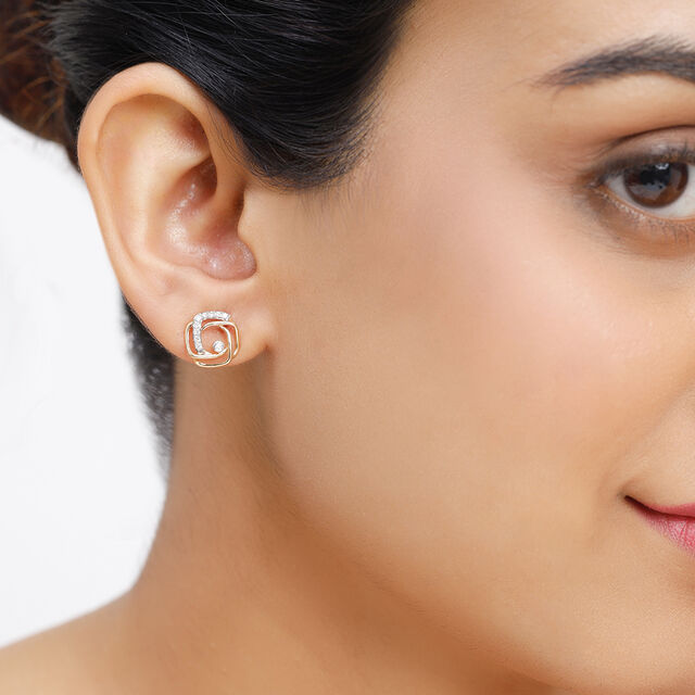 18KT Yellow Gold Minimalist Matrix Diamond Stud Earrings,,hi-res 