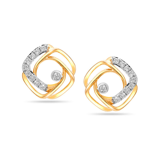 18KT Yellow Gold Minimalist Matrix Diamond Stud Earrings,,hi-res 2