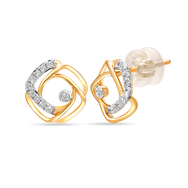 18KT Yellow Gold Minimalist Matrix Diamond Stud Earrings,,hi-res 3