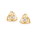 18K Yellow Gold Diamond Triangular Stud Earrings for Women 