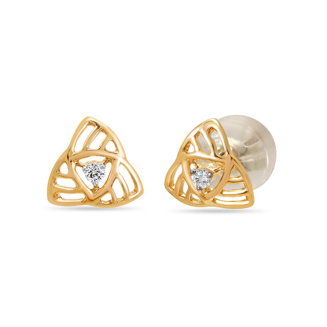 18K Yellow Gold Diamond Triangular Stud Earrings for Women 2