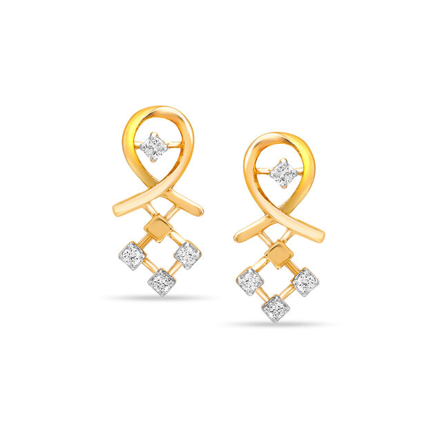 18KT Yellow Gold Slanted Sparkle Diamond Stud Earrings 2