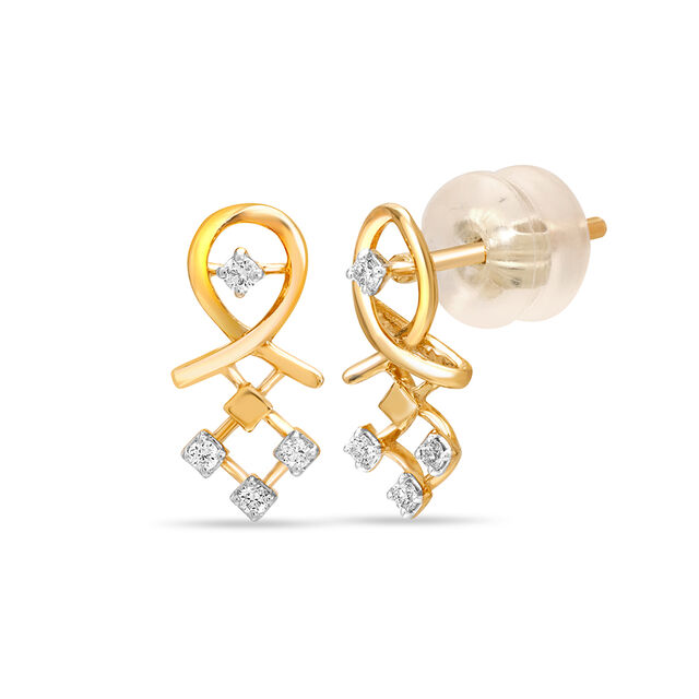 18KT Yellow Gold Slanted Sparkle Diamond Stud Earrings 3