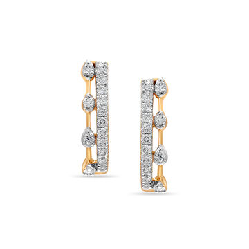 18Kt Yellow Gold Dainty Line & Dots Diamond Stud Earring
