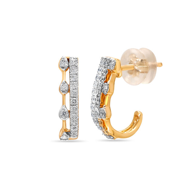 18Kt Yellow Gold Dainty Line & Dots Diamond Stud Earring,,hi-res 2