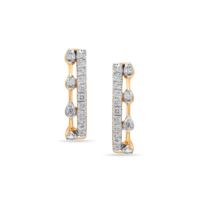 18Kt Yellow Gold Dainty Line & Dots Diamond Stud Earring,,hi-res 3