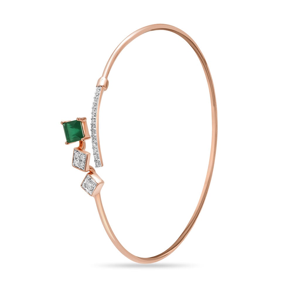 Buy 18Kt Rose Gold Glittering Green Onyx Diamond Bangle at Best Price