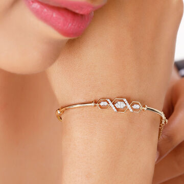14KT Yellow Gold Chic Hexagon Diamond Bangle