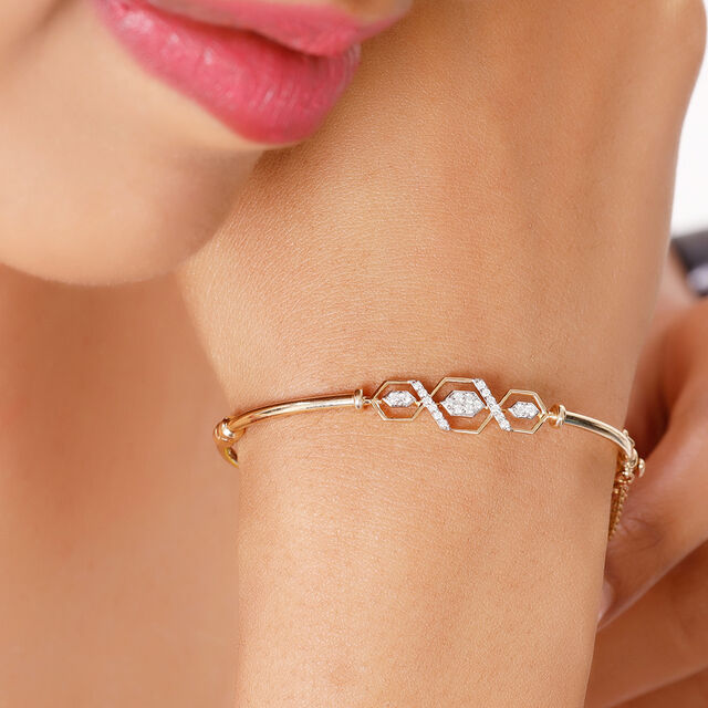 14KT Yellow Gold Chic Hexagon Diamond Bangle 