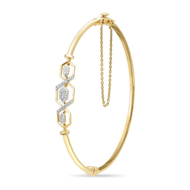 14KT Yellow Gold Chic Hexagon Diamond Bangle 2