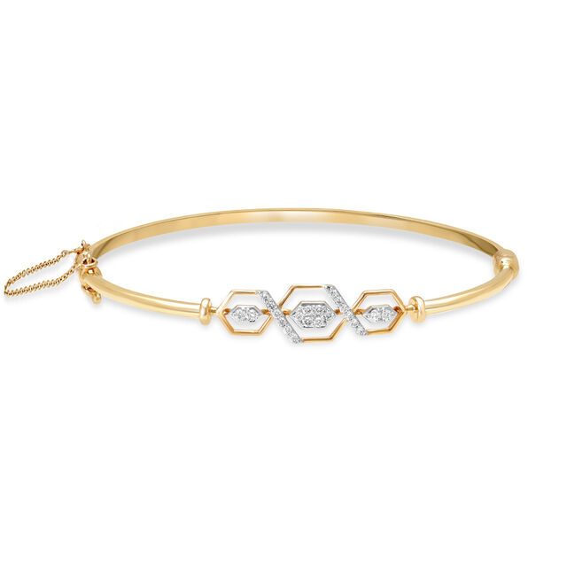 14KT Yellow Gold Chic Hexagon Diamond Bangle 4