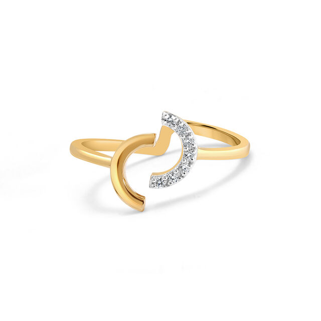 14KT Adjustable Golden Crescent Diamond Finger Ring 2