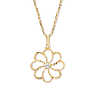 14KT Yellow and White Gold Minimal Floral Diamond Pendant
