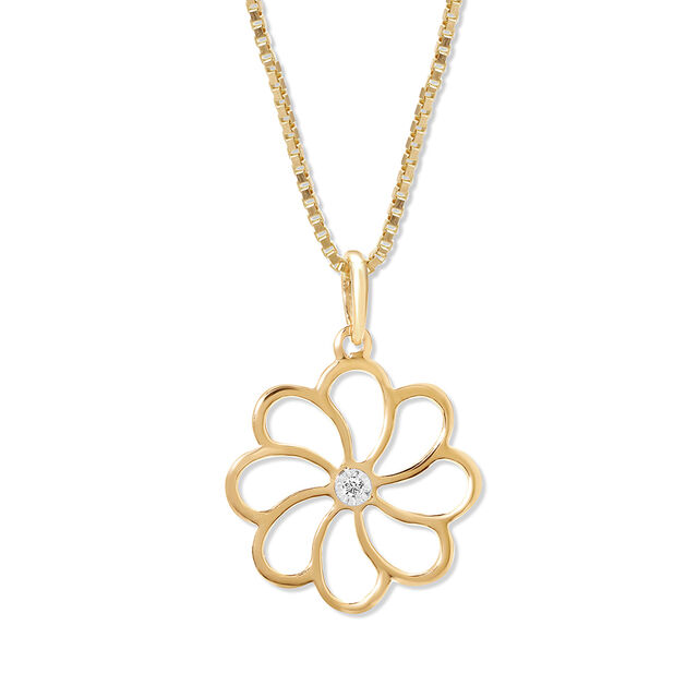 14KT Yellow and White Gold Minimal Floral Diamond Pendant 