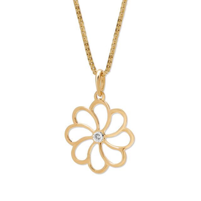 14KT Yellow and White Gold Minimal Floral Diamond Pendant 2