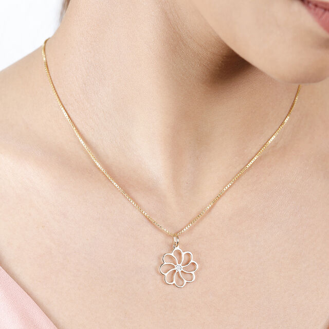 14KT Yellow and White Gold Minimal Floral Diamond Pendant 3