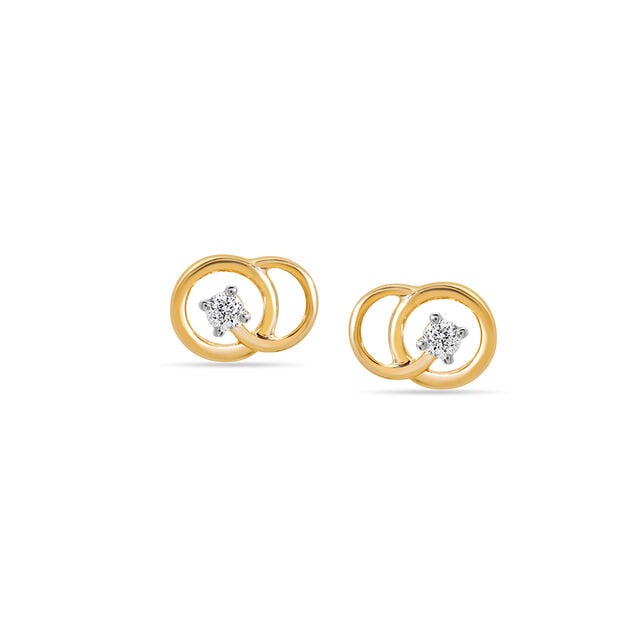 14KT Yellow Gold Sleek Circles Diamond Stud Earrings 