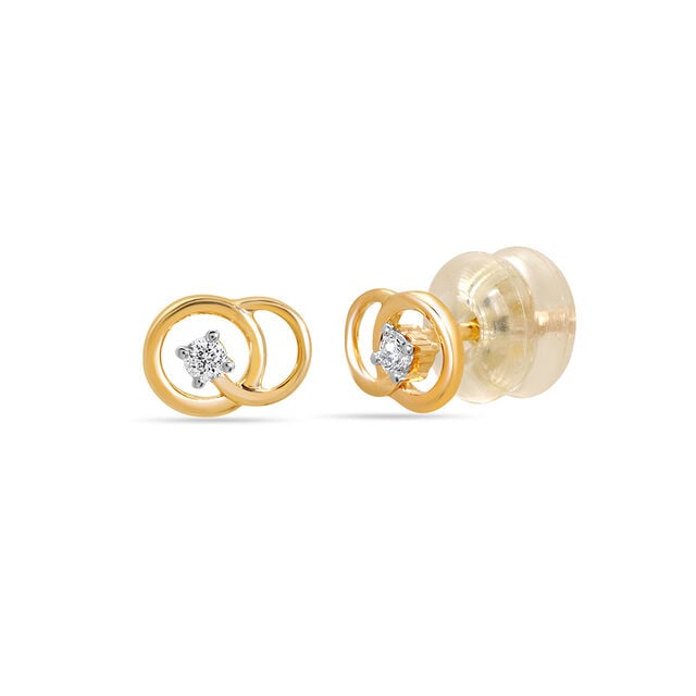 14KT Yellow Gold Sleek Circles Diamond Stud Earrings 2