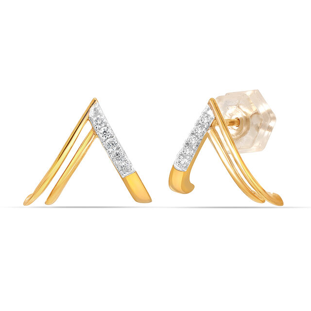 18KT Yellow Gold Radiant Ridge Diamond Stud Earrings 4